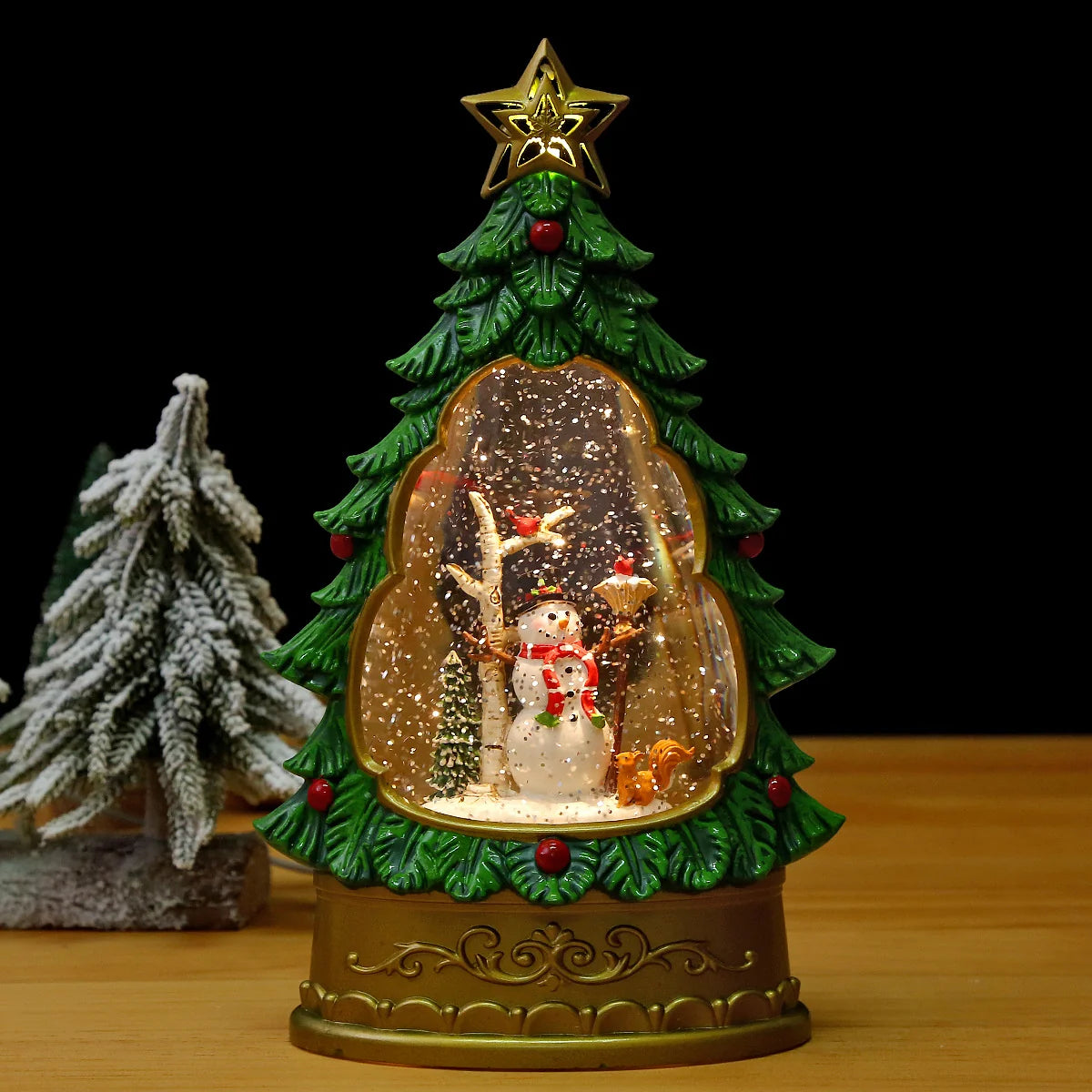 Snow Globe Christmas Tree Glitter Snowfall Battery-Free