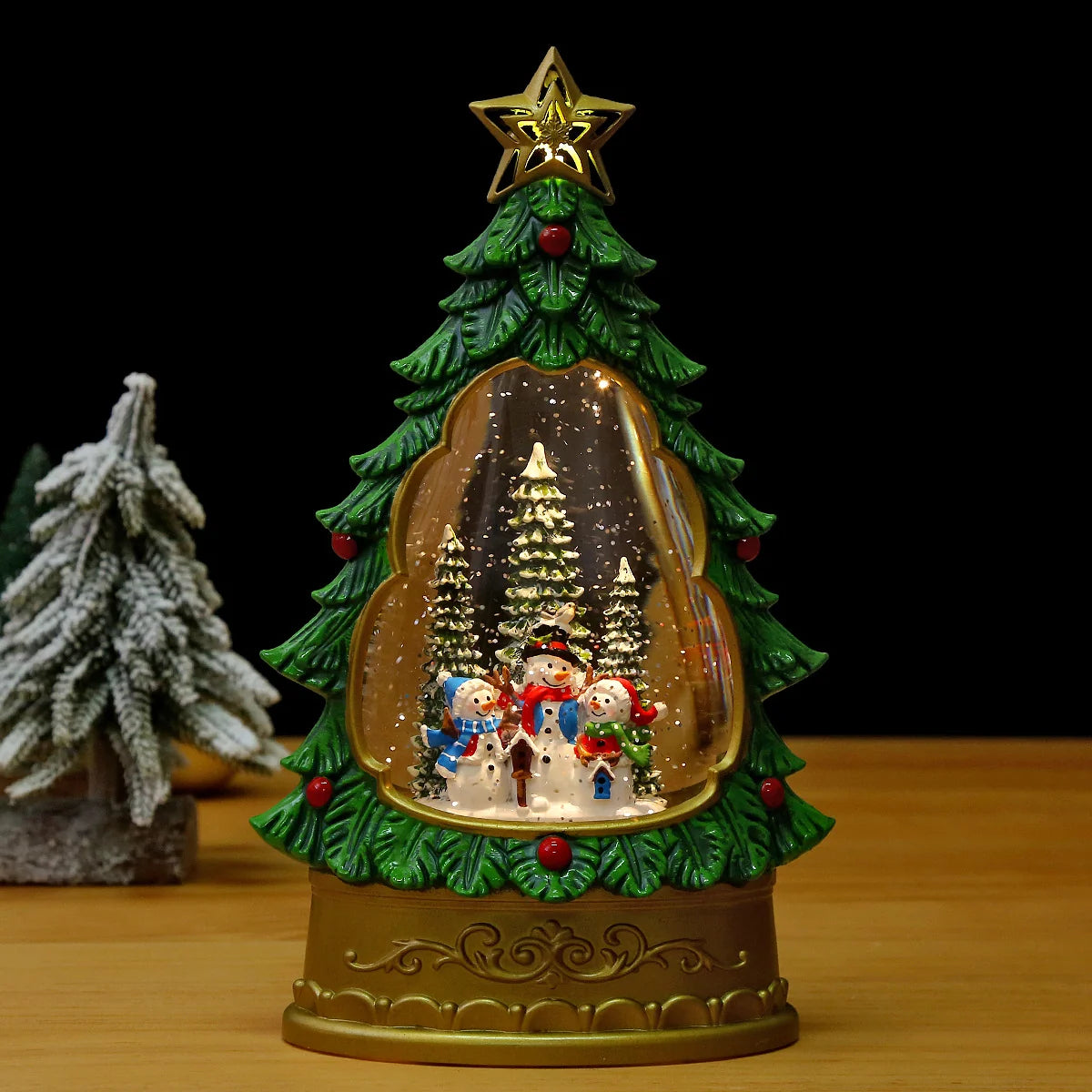 Snow Globe Christmas Tree Glitter Snowfall Battery-Free