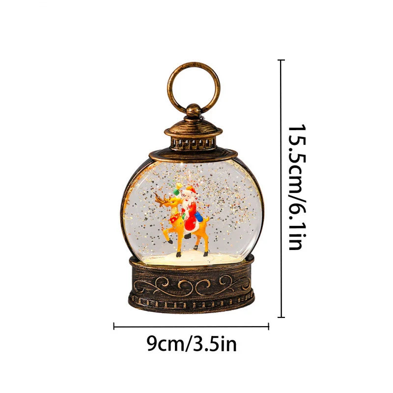 Snow Globe Lamp Warm LED Glass Globe Wooden Base