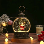 Snow Globe Lamp Warm LED Glass Globe Wooden Base