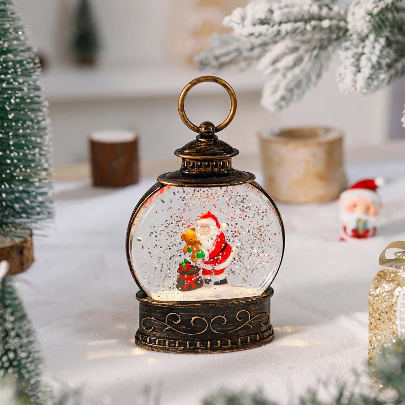 Snow Globe Lamp Warm LED Glass Globe Wooden Base