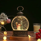 Snow Globe Lamp Warm LED Glass Globe Wooden Base