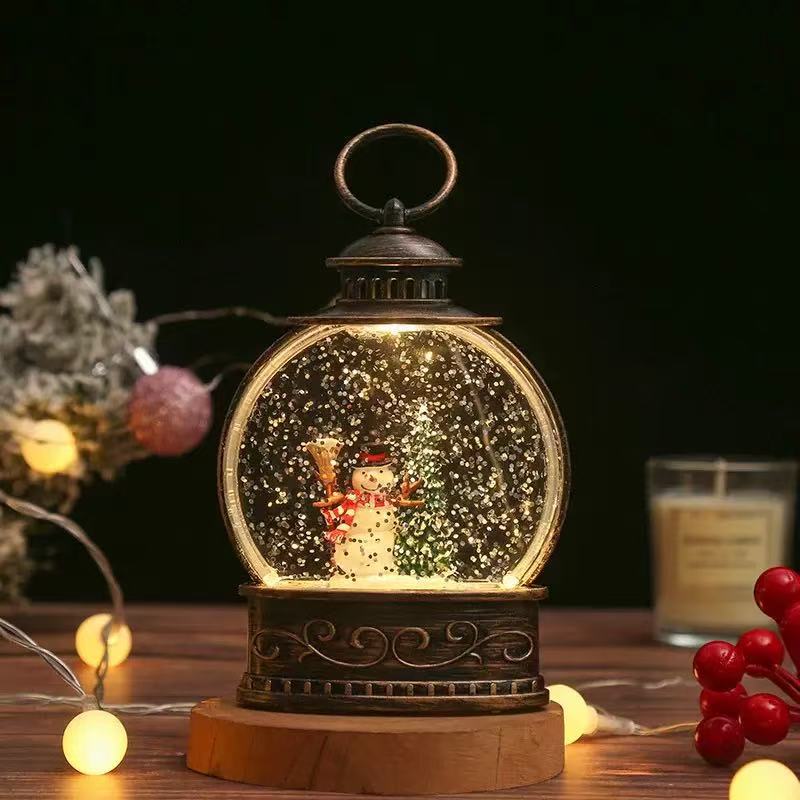 Snow Globe Lamp Warm LED Glass Globe Wooden Base