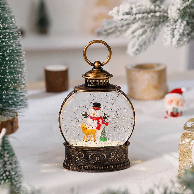 Snow Globe Lamp Warm LED Glass Globe Wooden Base