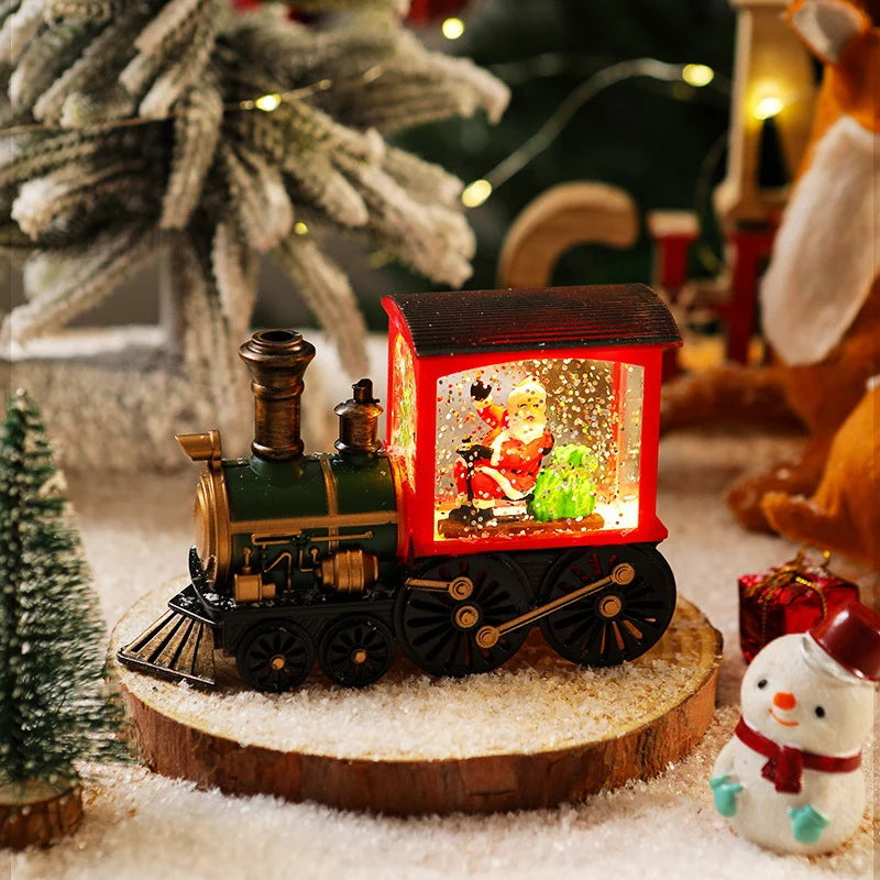Snow Globe Lamp Warm LED Glass Globe Wooden Base