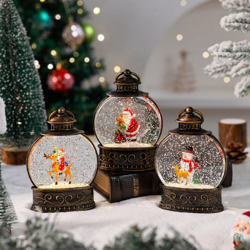 Snow Globe Lamp Warm LED Glass Globe Wooden Base