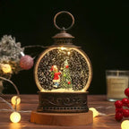 Snow Globe Lamp Warm LED Glass Globe Wooden Base