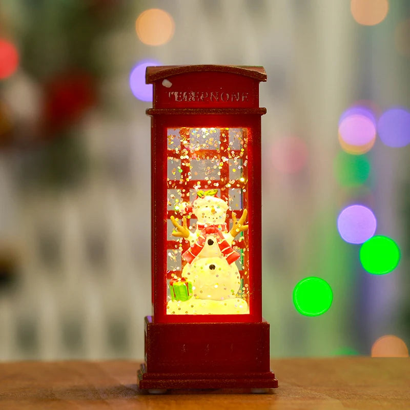 Snow Globe Lamp Warm LED Glass Globe Wooden Base
