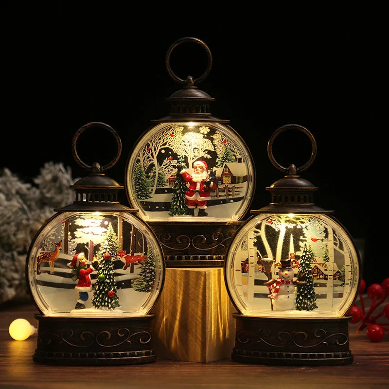 Snow Globe Lamp Warm LED Glass Globe Wooden Base