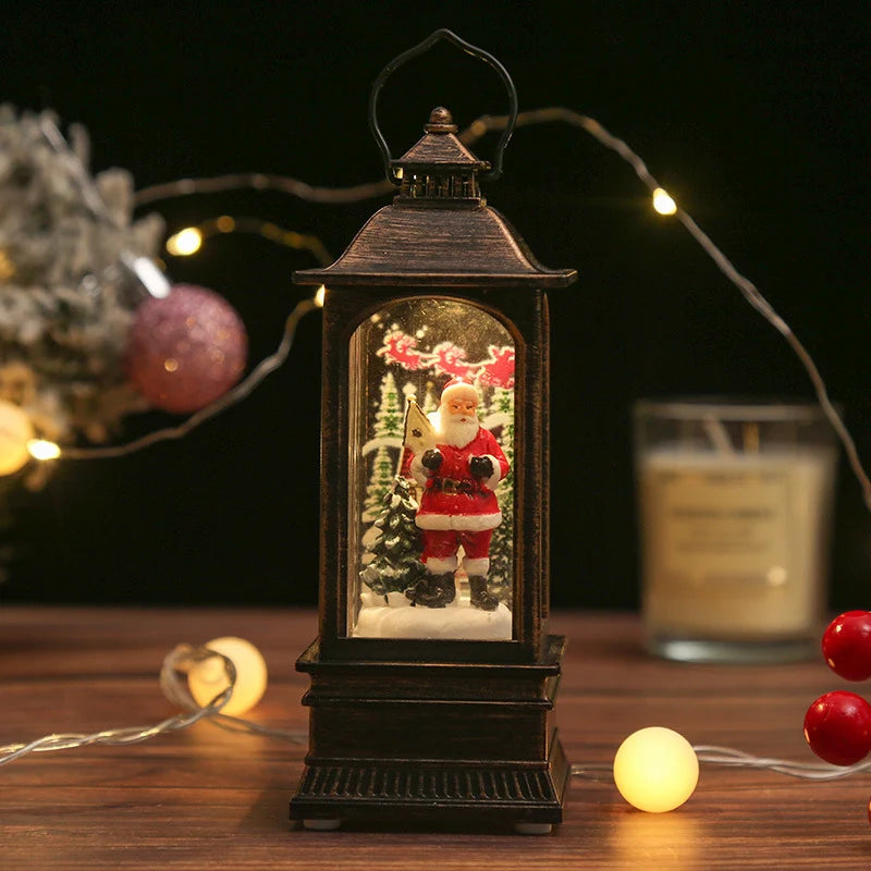 Snow Globe Lamp Warm LED Glass Globe Wooden Base