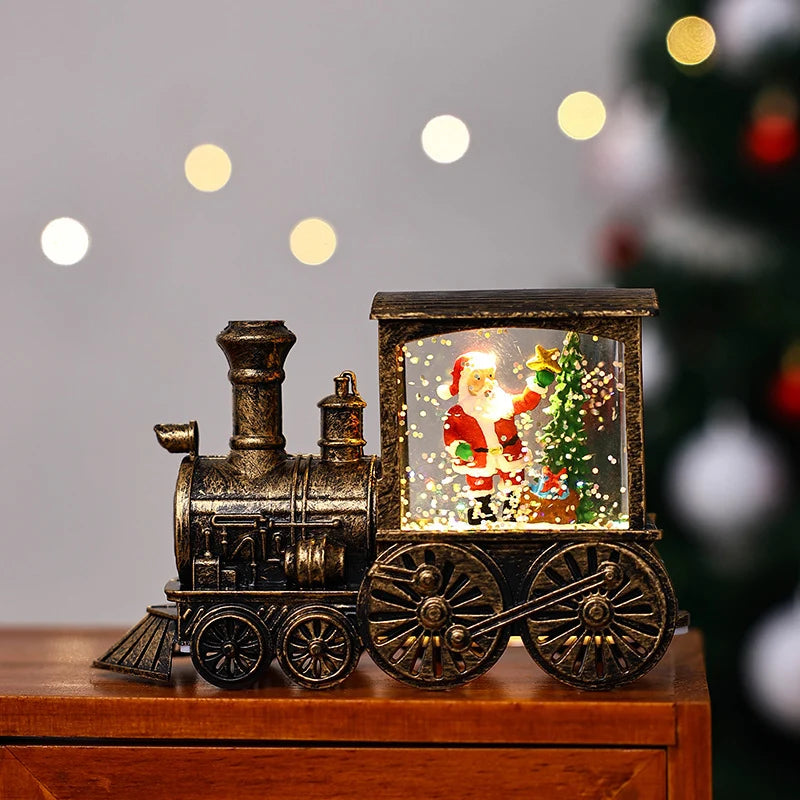 Snow Globe Lamp Warm LED Glass Globe Wooden Base