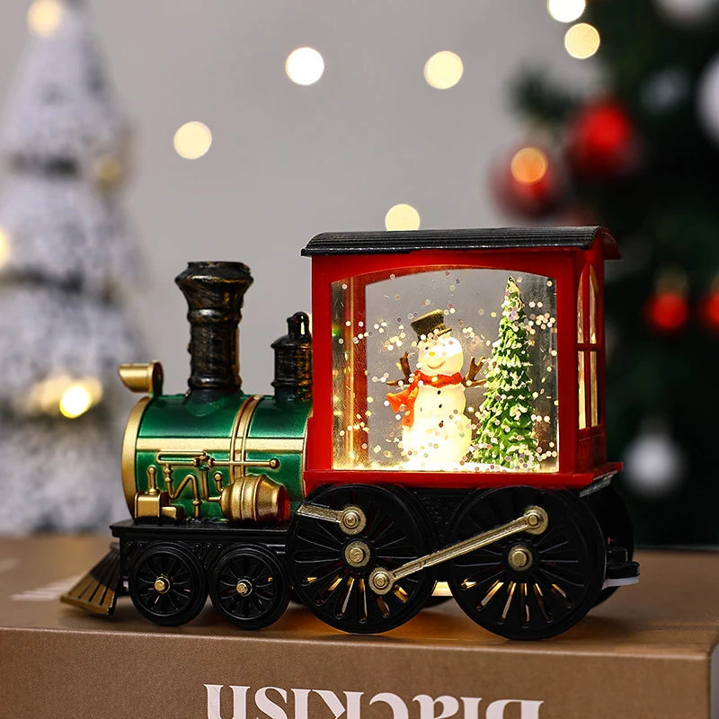 Snow Globe Lamp Warm LED Glass Globe Wooden Base