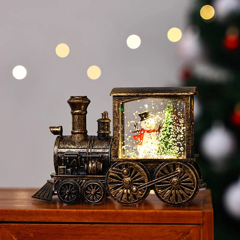 Snow Globe Lamp Warm LED Glass Globe Wooden Base