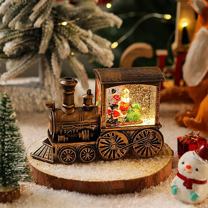 Snow Globe Lamp Warm LED Glass Globe Wooden Base
