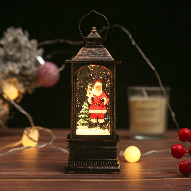 Snow Globe Lamp Warm LED Glass Globe Wooden Base