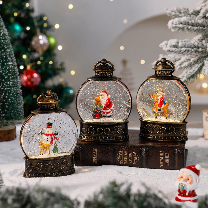 Snow Globe Lamp Warm LED Glass Globe Wooden Base