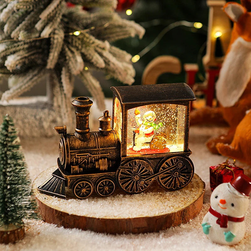 Snow Globe Lamp Warm LED Glass Globe Wooden Base