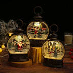 Snow Globe Lamp Warm LED Glass Globe Wooden Base