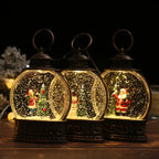 Snow Globe Lamp Warm LED Glass Globe Wooden Base