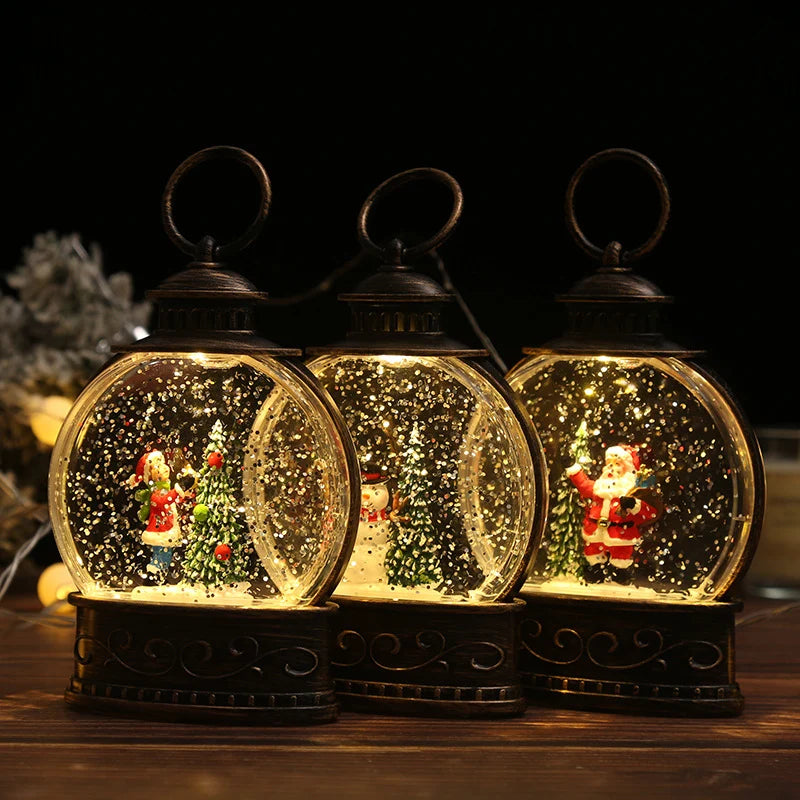 Snow Globe Lamp Warm LED Glass Globe Wooden Base