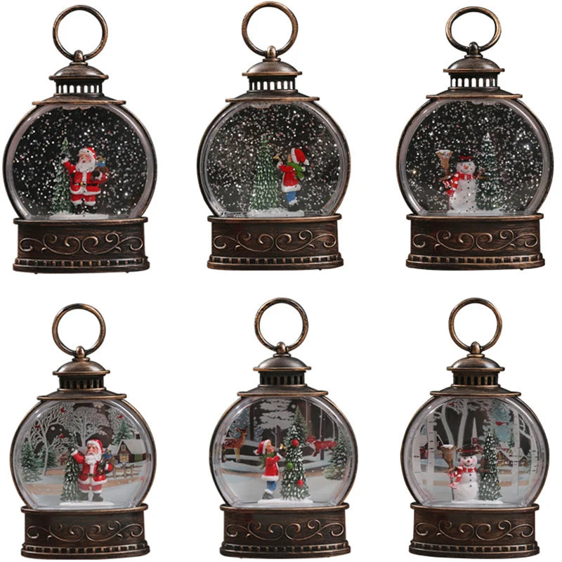 Snow Globe Lamp Warm LED Glass Globe Wooden Base