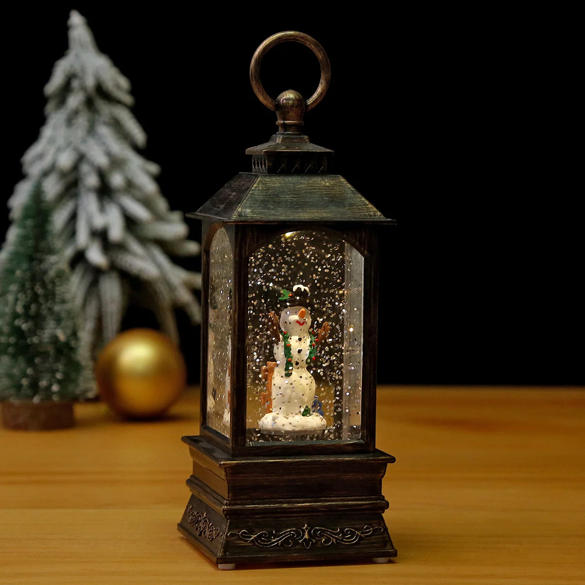 Snow Globe Lantern Illuminated Figurine & Snowfall Effect