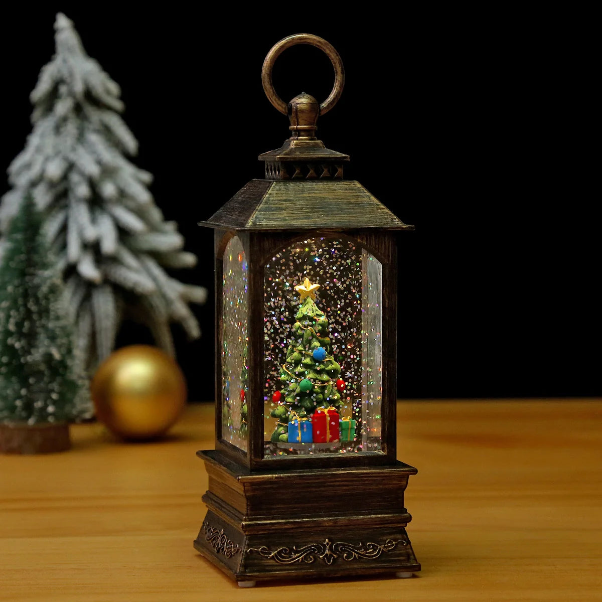 Snow Globe Lantern Illuminated Figurine & Snowfall Effect
