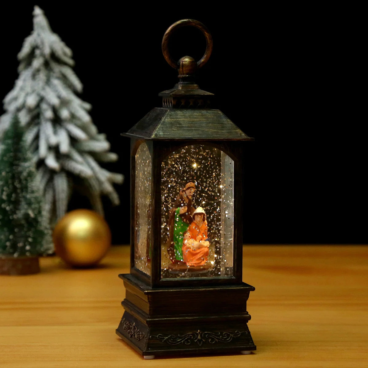 Snow Globe Lantern Illuminated Figurine & Snowfall Effect