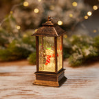 Snow Globe Lantern LED Shimmering Snow & Santa Scene