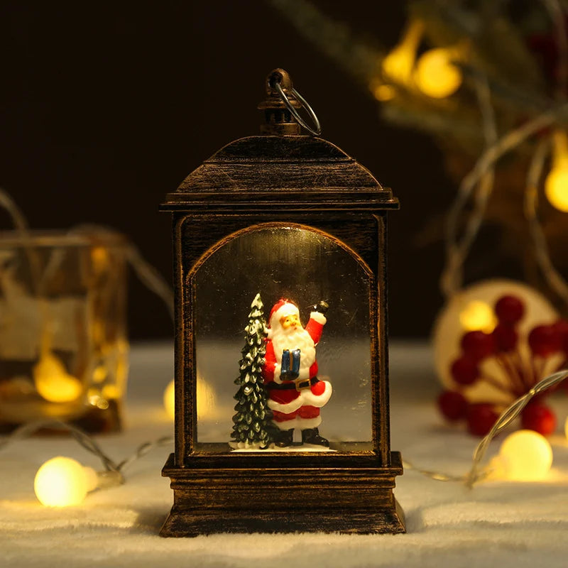 Snow Globe Lantern LED Shimmering Snow & Santa Scene