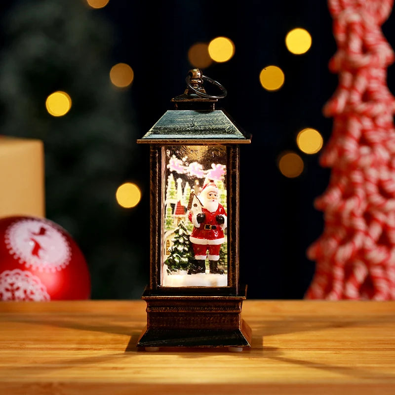 Snow Globe Lantern LED Shimmering Snow & Santa Scene