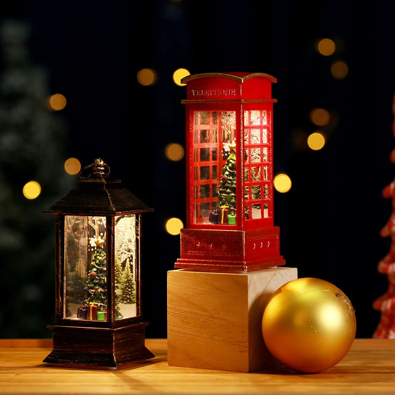 Snow Globe Lantern LED Shimmering Snow & Santa Scene