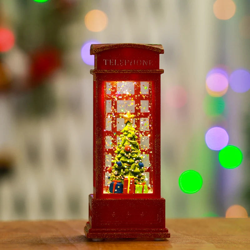 Snow Globe Lantern LED Shimmering Snow & Santa Scene