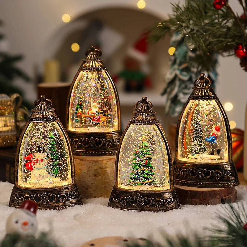 Snow Globe Lantern Snowman Scene & LED Light