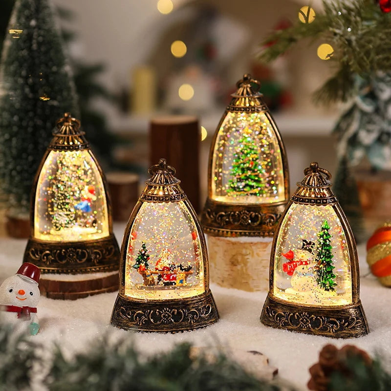 Snow Globe Lantern Snowman Scene & LED Light