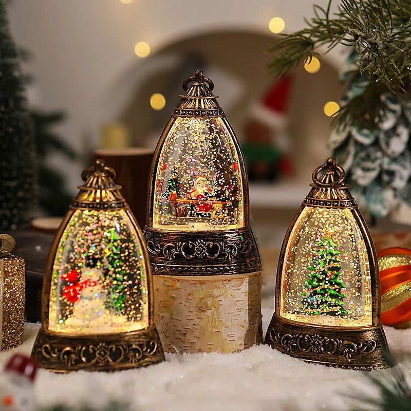 Snow Globe Lantern Snowman Scene & LED Light