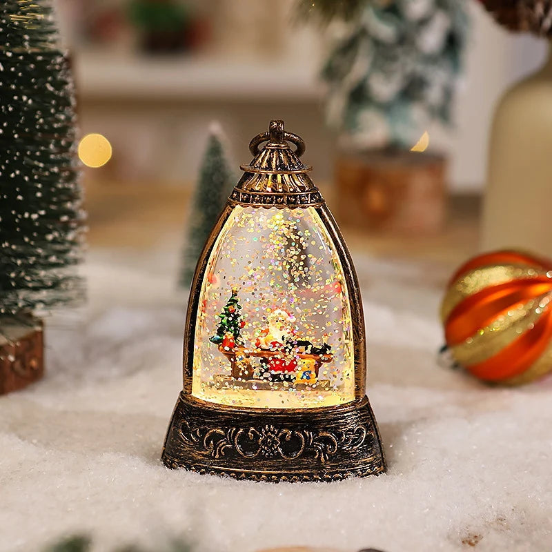 Snow Globe Lantern Snowman Scene & LED Light