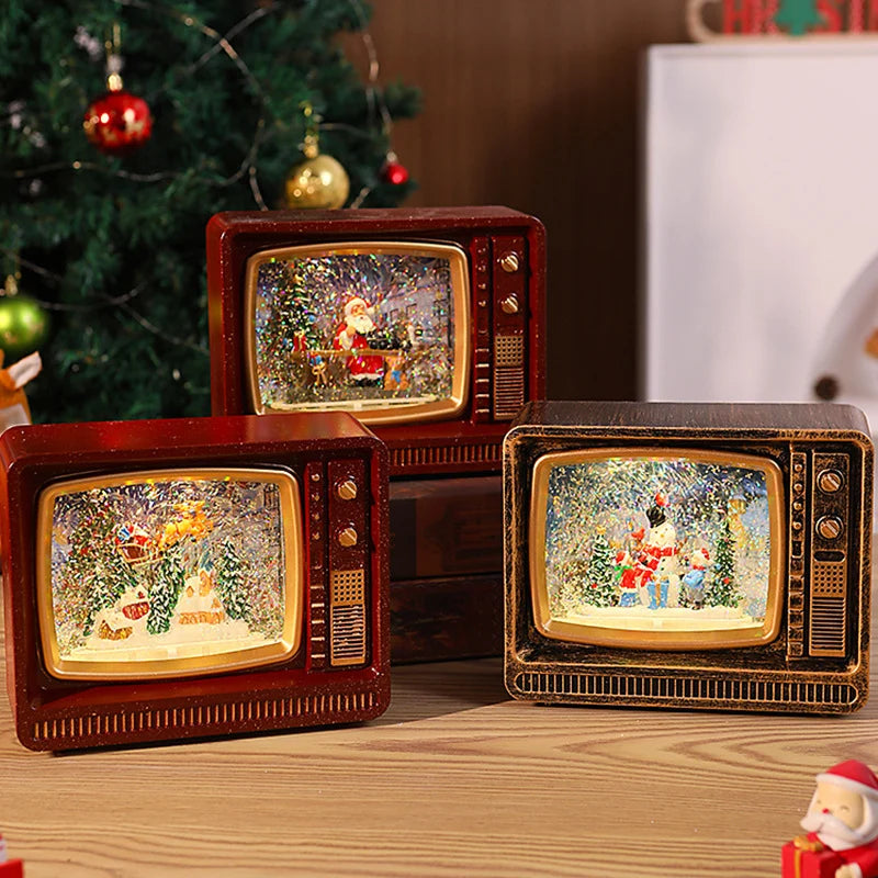Snow Globe Retro TV Design Santa & Reindeer Scene