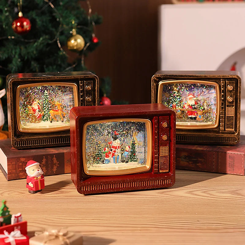 Snow Globe Retro TV Design Santa & Reindeer Scene
