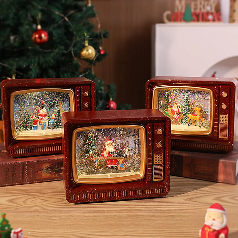 Snow Globe Retro TV Design Santa & Reindeer Scene