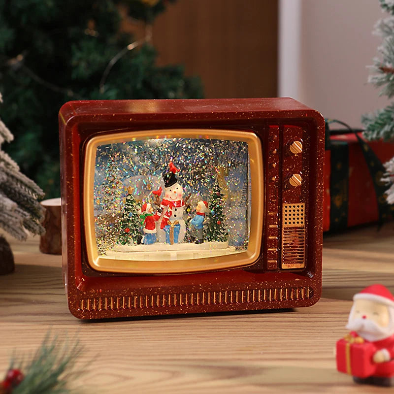 Snow Globe Retro TV Design Santa & Reindeer Scene