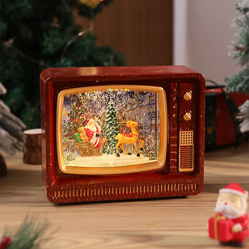 Snow Globe Retro TV Design Santa & Reindeer Scene