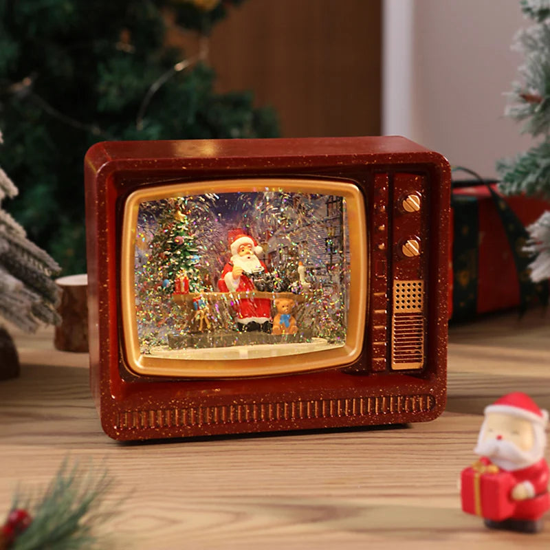 Snow Globe Retro Television Santa & Reindeer