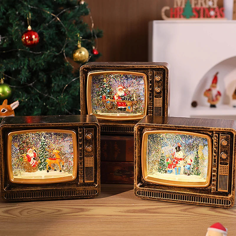 Snow Globe Retro Television Santa & Reindeer