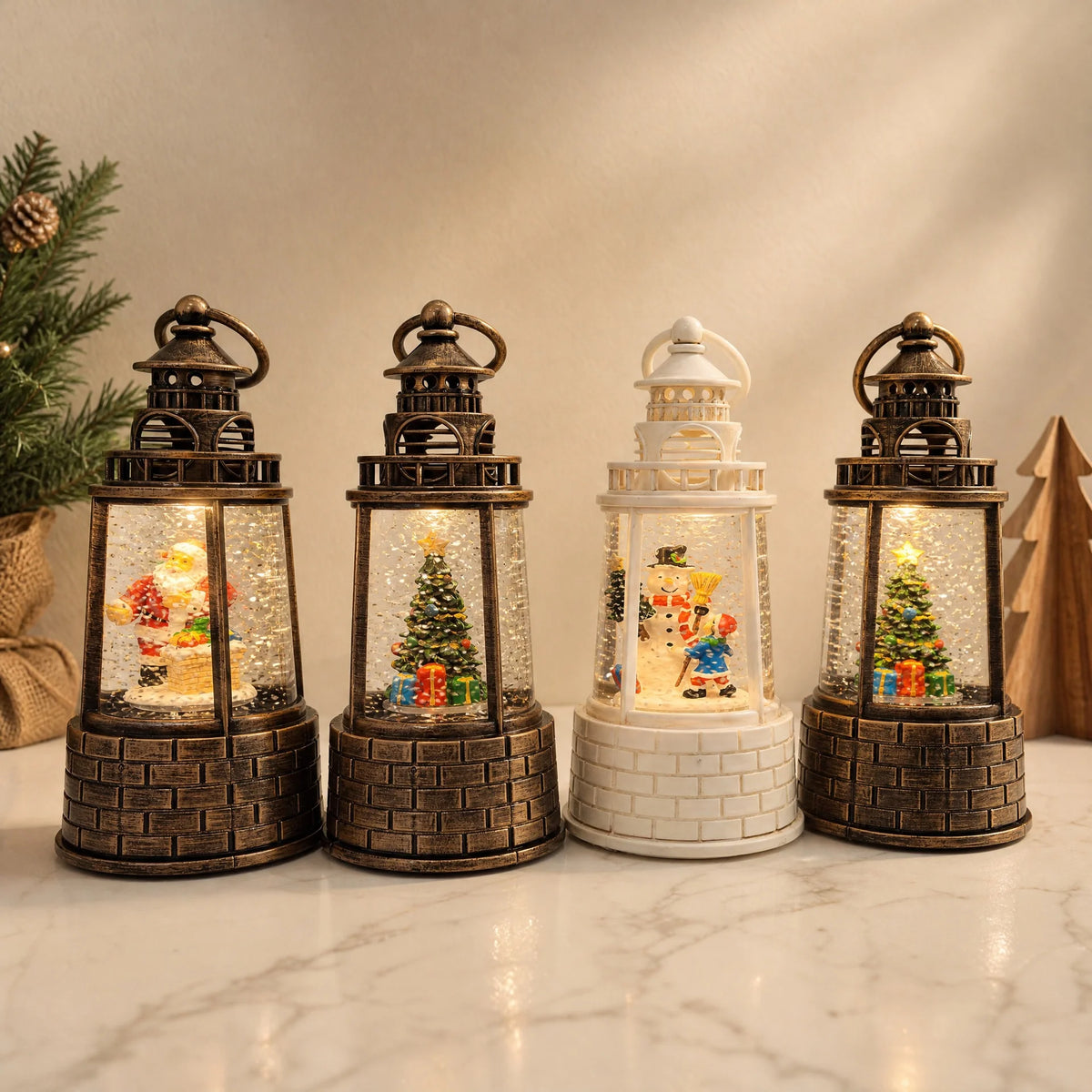Snow Lantern Moving Snowman Scene Warm LED