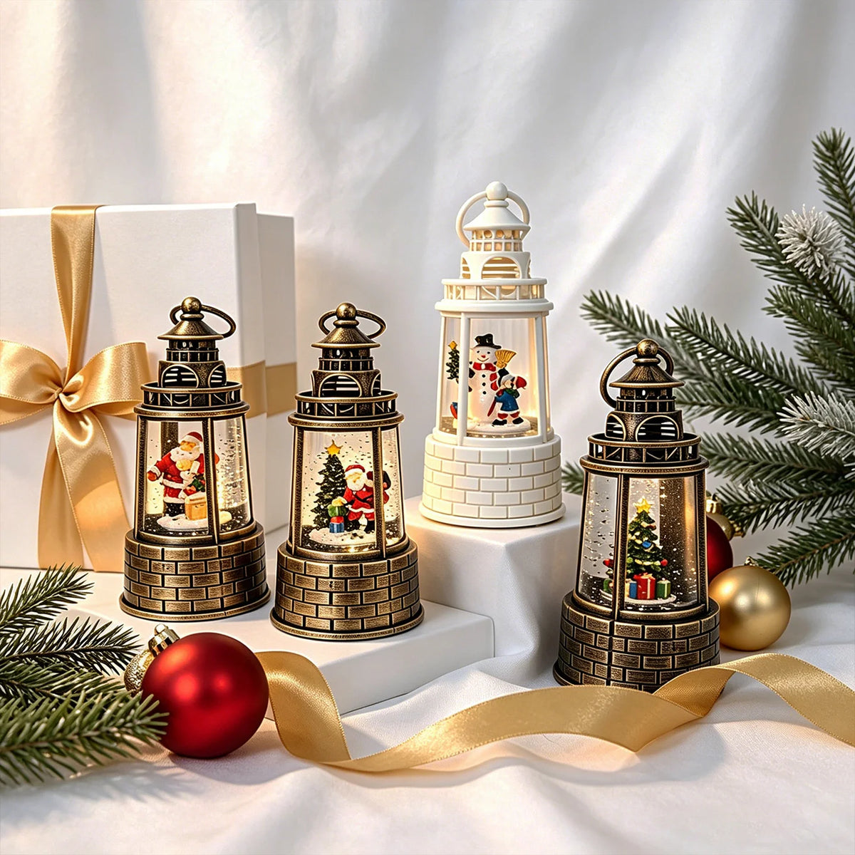 Snow Lantern Moving Snowman Scene Warm LED