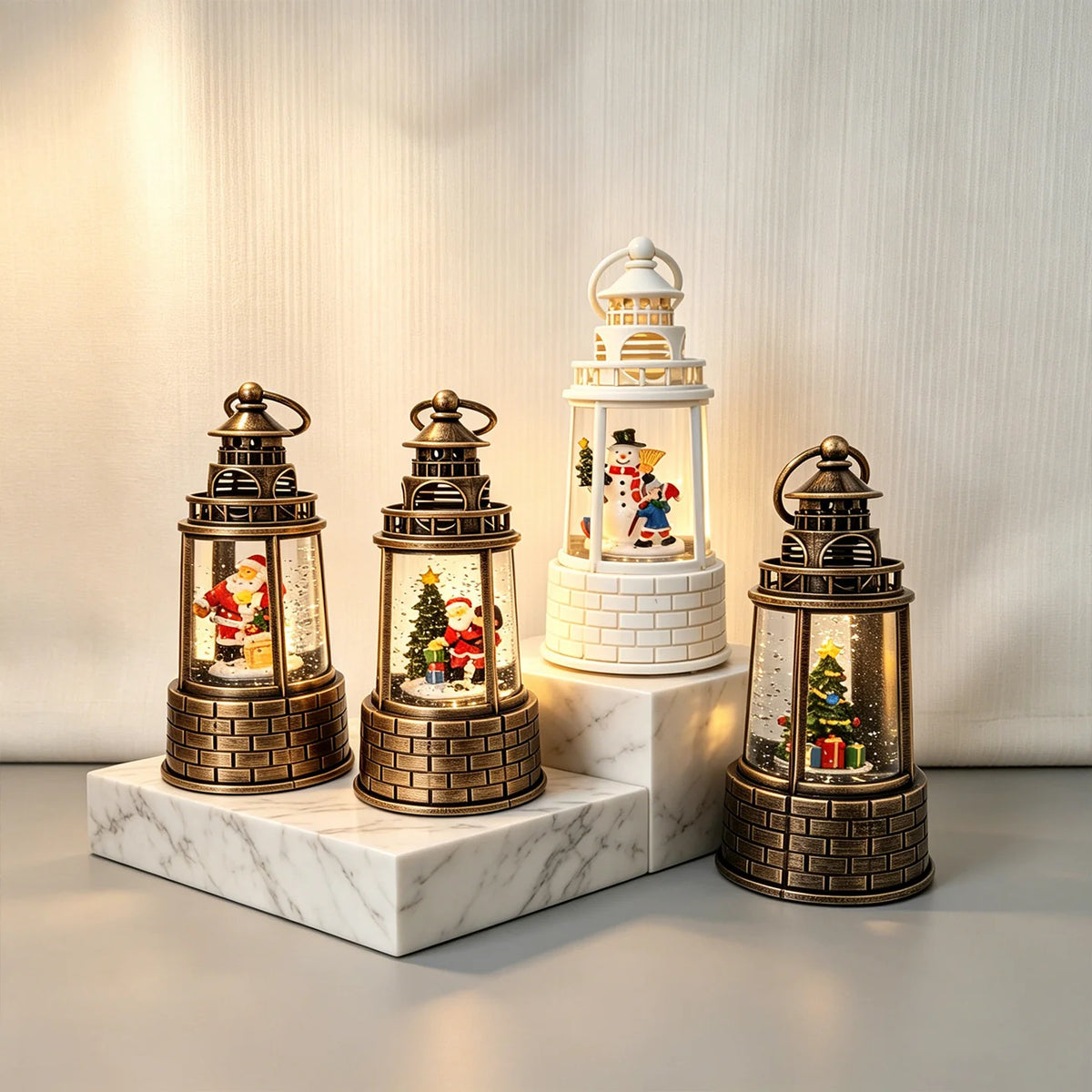 Snow Lantern Moving Snowman Scene Warm LED