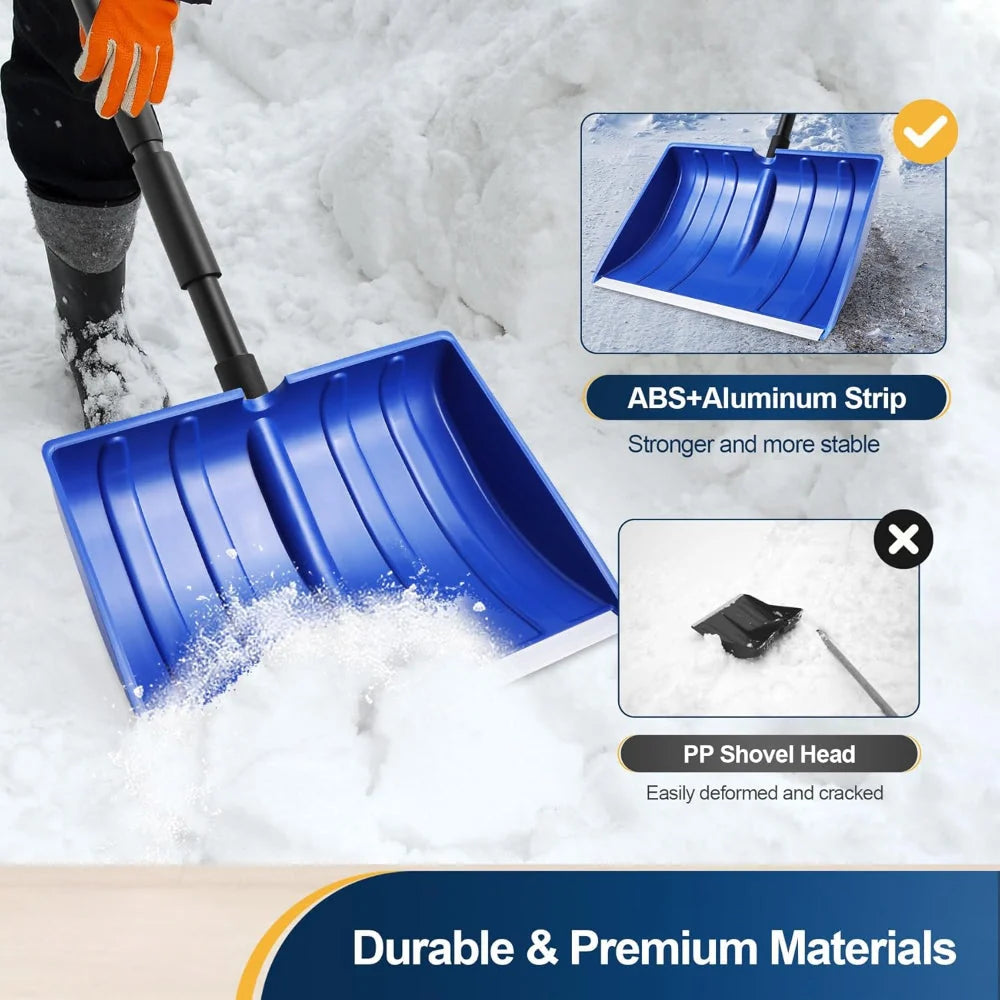 Snow Shovel Telescoping Handle Wide Plastic Scoop Tool-Free Assembly