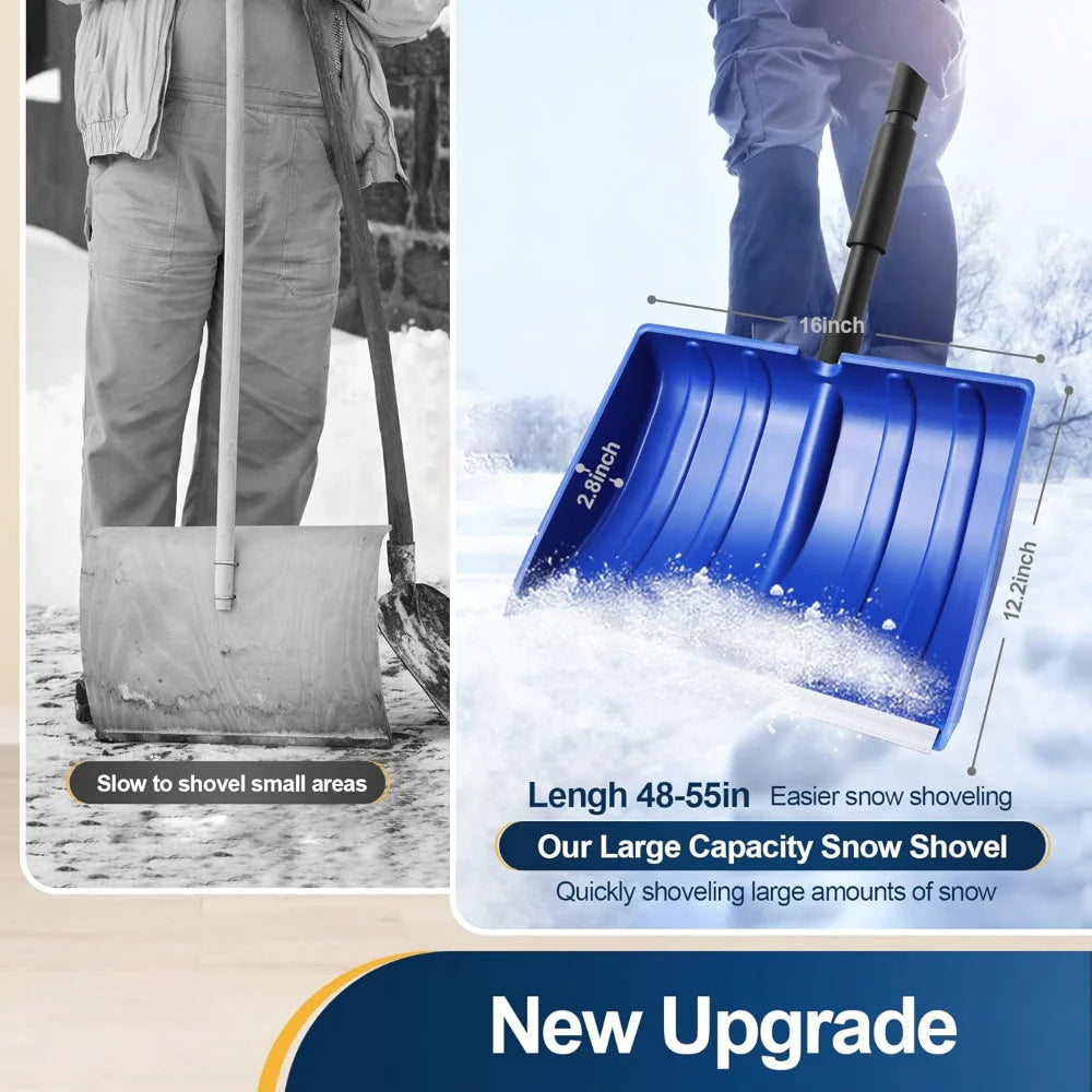 Snow Shovel Telescoping Handle Wide Plastic Scoop Tool-Free Assembly