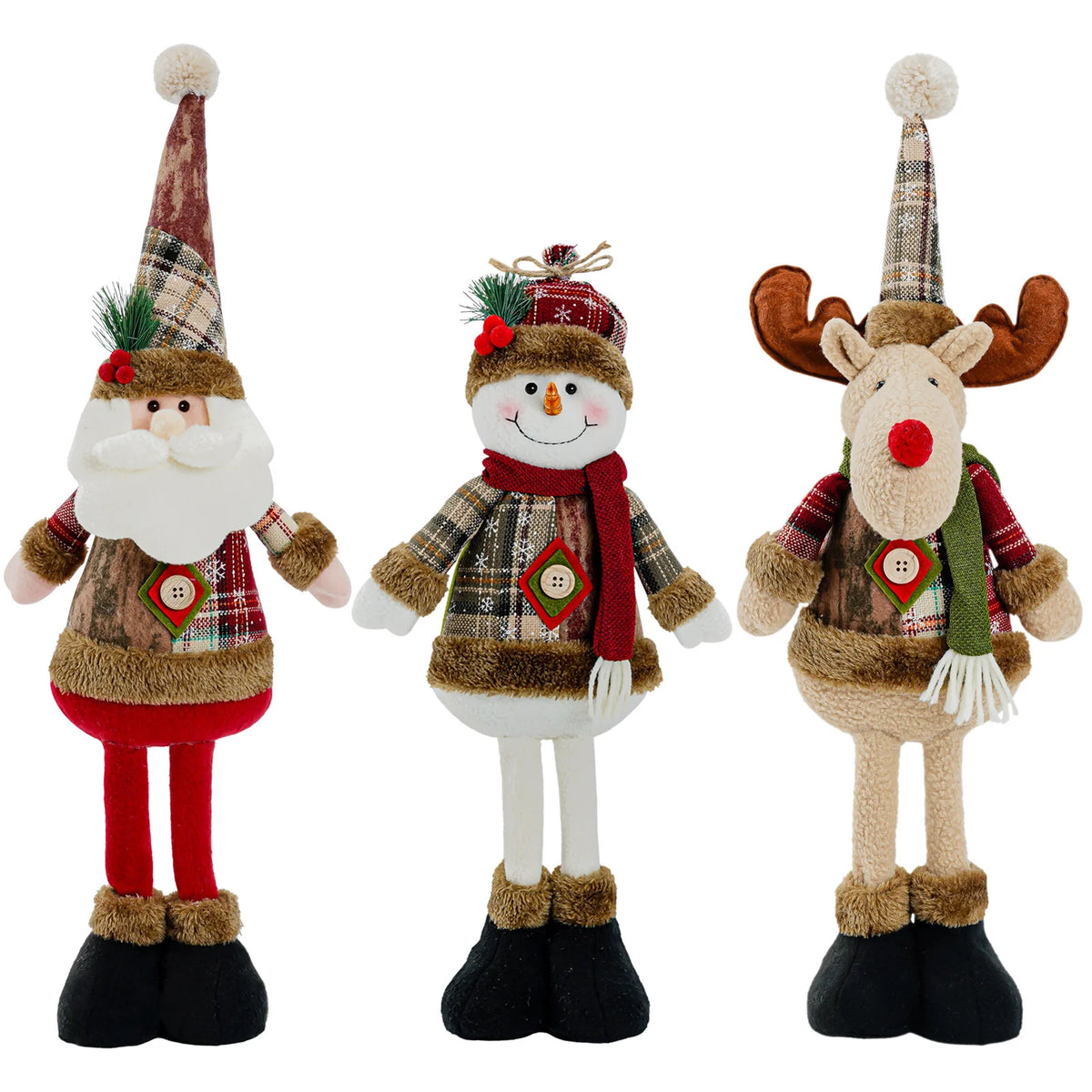 Snowman Figure Checkered Sweater Red Scarf Weighted Base